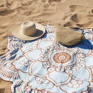 VIX PAULA Hermanny lotus flower towel beach 59" blue brown, bohemian towel